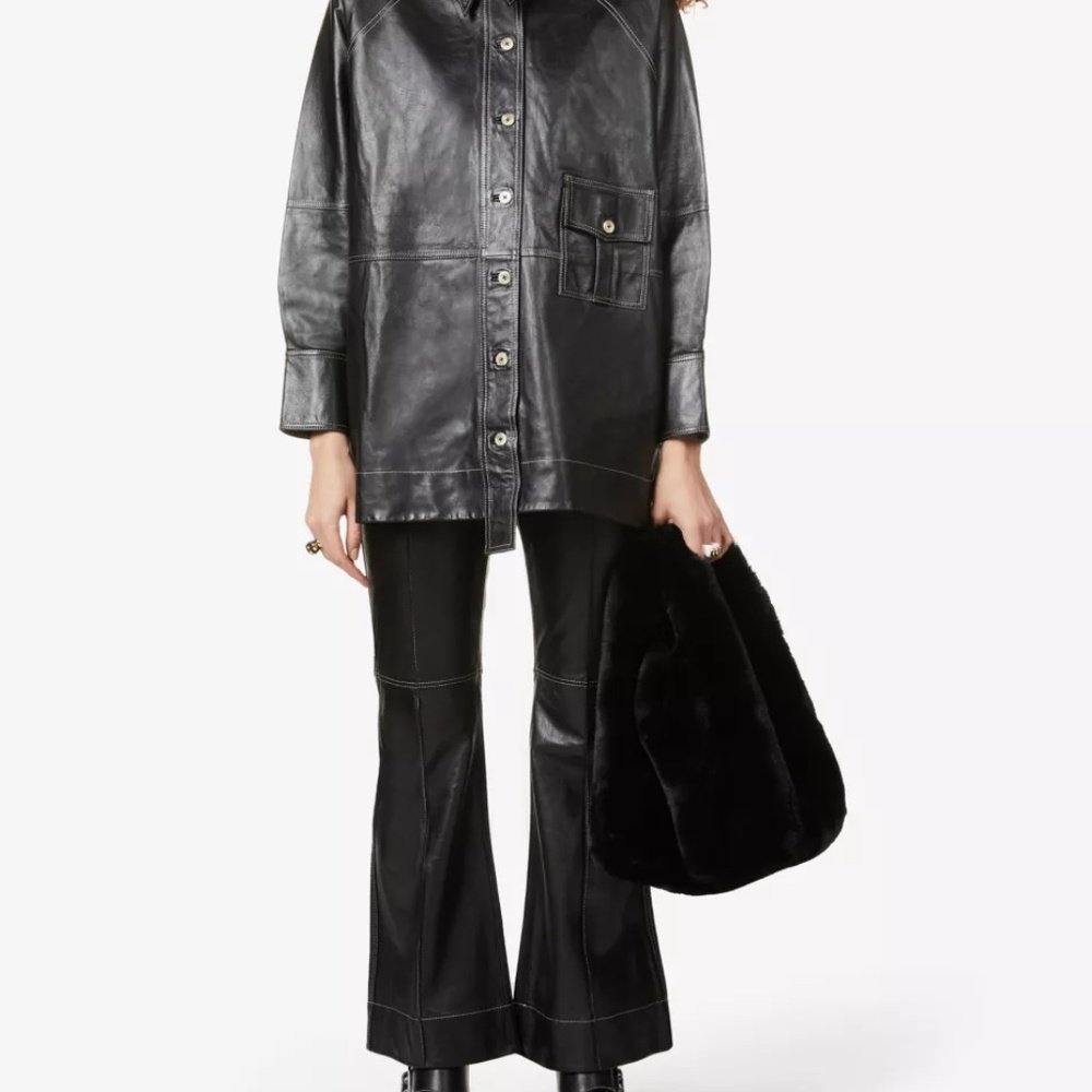GANNI Oversized Contrast-Stitched Leather Shirt